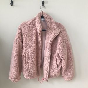 UO Pink Teddy Zip-up Jacket